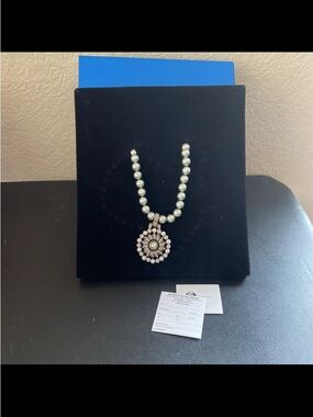 Vintage Heidi Daus Faux Pearl & Blue Rhinestone Statement Necklace